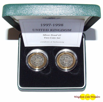 1997 and 1998 Silver Proof £2 Coin Set - Click Image to Close